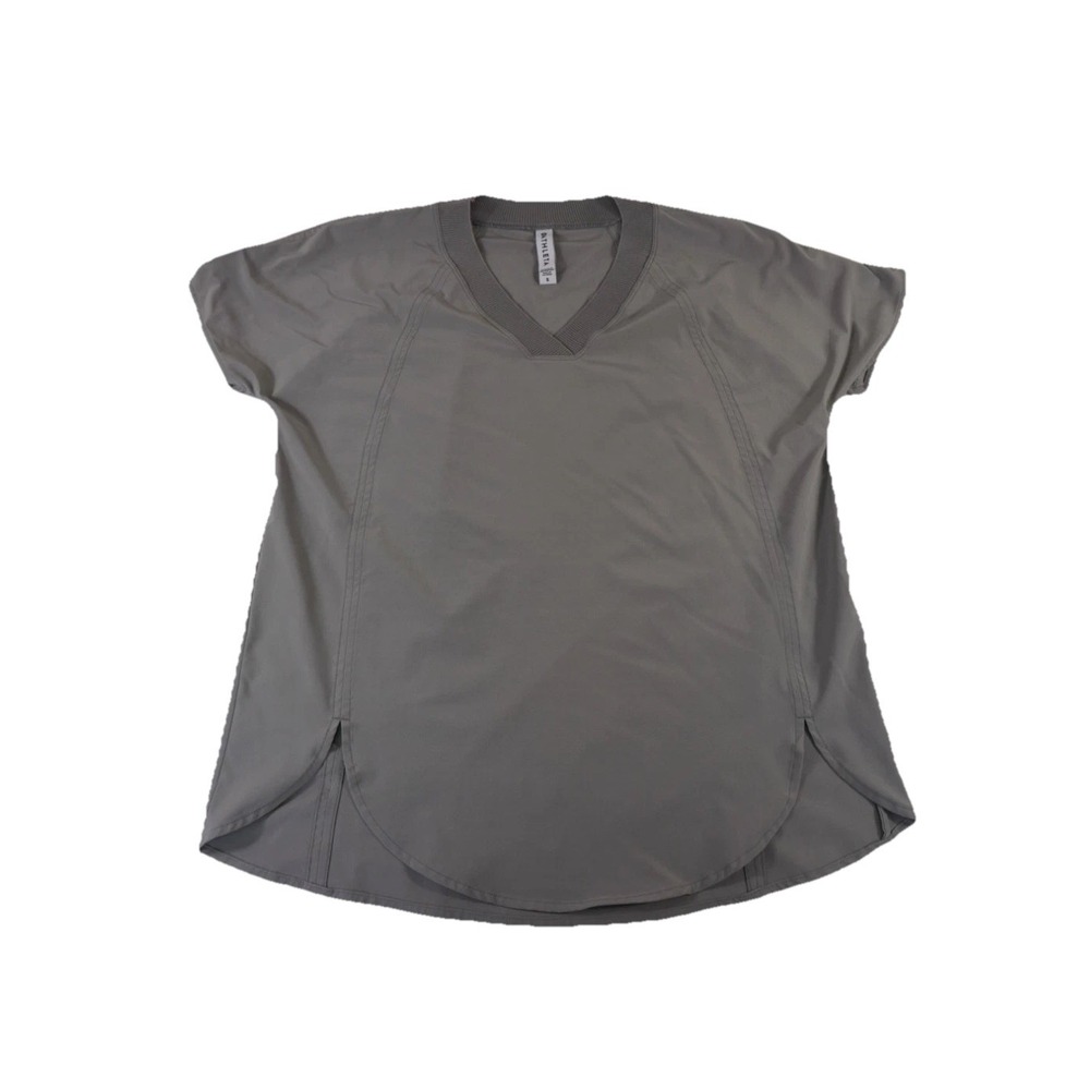 Athleta Scrub Top Womens S Gray V‎ Neck Short Sleeve Nursing Side Slit Pullover